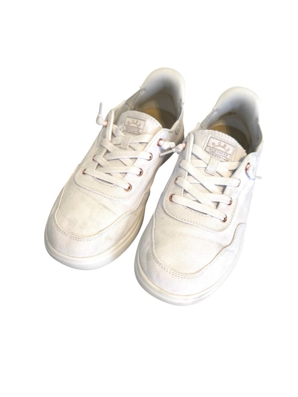 SZ 9 Skechers Hands Free Slip-ins BOBS Skip Cute Slip On White Canvas Sneakers